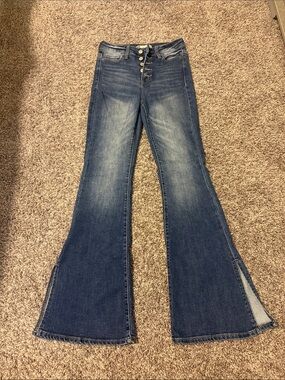 SO Dark Blue Button-Front Flare Jeans